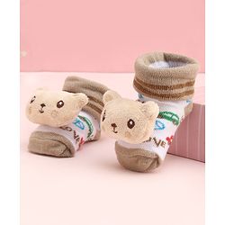 Cute Walk by Babyhug Socks With Large Bear Applique - Tan
