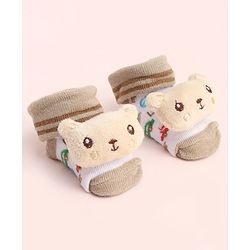Cute Walk by Babyhug Socks With Large Bear Applique - Tan