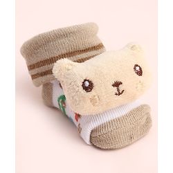 Cute Walk by Babyhug Socks With Large Bear Applique - Tan