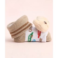 Cute Walk by Babyhug Socks With Large Bear Applique - Tan