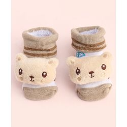 Cute Walk by Babyhug Socks With Large Bear Applique - Tan