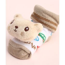 Cute Walk by Babyhug Socks With Large Bear Applique - Tan