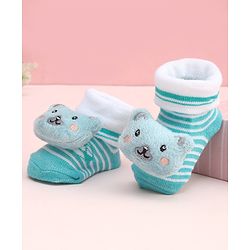 Cute Walk by Babyhug Socks With Large Bear Applique - Aqua