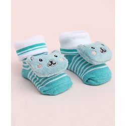 Cute Walk by Babyhug Socks With Large Bear Applique - Aqua