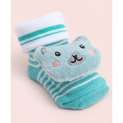 Cute Walk by Babyhug Socks With Large Bear Applique - Aqua