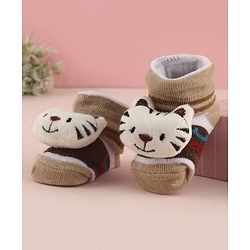 Cute Walk by Babyhug Socks With Large Cub Applique - Tan