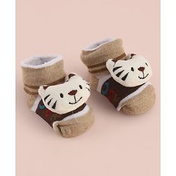 Cute Walk by Babyhug Socks With Large Cub Applique - Tan