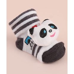 Cute Walk by Babyhug Socks with Large Panda Applique with Stripes & Vehicle Design - Black