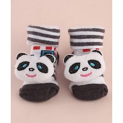 Cute Walk by Babyhug Socks with Large Panda Applique with Stripes & Vehicle Design - Black