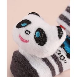 Cute Walk by Babyhug Socks with Large Panda Applique with Stripes & Vehicle Design - Black
