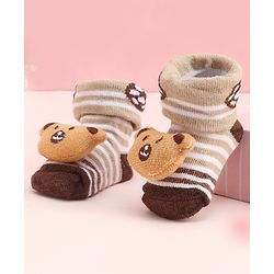 Cute Walk by Babyhug Socks With Large Bear Applique -Tan