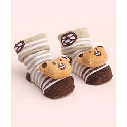 Cute Walk by Babyhug Socks With Large Bear Applique -Tan