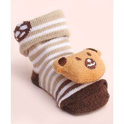 Cute Walk by Babyhug Socks With Large Bear Applique -Tan