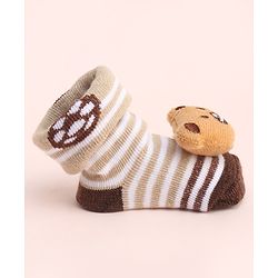 Cute Walk by Babyhug Socks With Large Bear Applique -Tan