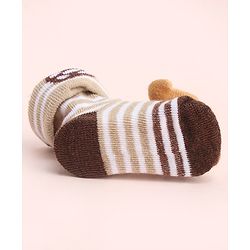 Cute Walk by Babyhug Socks With Large Bear Applique -Tan