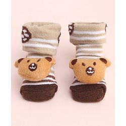 Cute Walk by Babyhug Socks With Large Bear Applique -Tan
