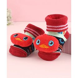 Cute Walk by Babyhug Fabric Socks Shoes With Alphabet Large Bird Applique - Red