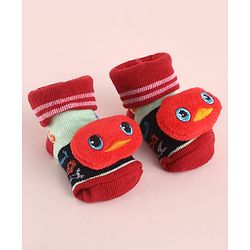 Cute Walk by Babyhug Fabric Socks Shoes With Alphabet Large Bird Applique - Red