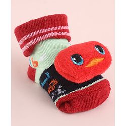 Cute Walk by Babyhug Fabric Socks Shoes With Alphabet Large Bird Applique - Red