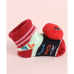 Cute Walk by Babyhug Fabric Socks Shoes With Alphabet Large Bird Applique - Red