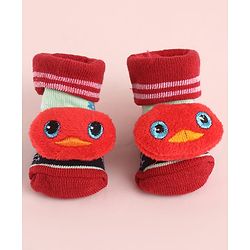 Cute Walk by Babyhug Fabric Socks Shoes With Alphabet Large Bird Applique - Red