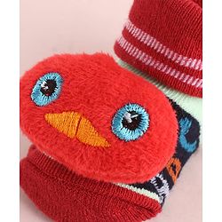 Cute Walk by Babyhug Fabric Socks Shoes With Alphabet Large Bird Applique - Red