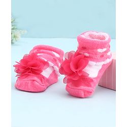 Cute Walk by Babyhug Socks With Large Floral Applique - Dark Pink