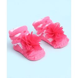Cute Walk by Babyhug Socks With Large Floral Applique - Dark Pink