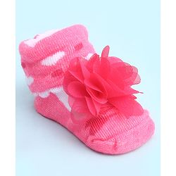 Cute Walk by Babyhug Socks With Large Floral Applique - Dark Pink