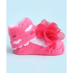Cute Walk by Babyhug Socks With Large Floral Applique - Dark Pink