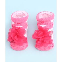 Cute Walk by Babyhug Socks With Large Floral Applique - Dark Pink