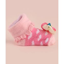 Cute Walk by Babyhug Large Floral Applique Sock Shoes With Hearts Design - Pink