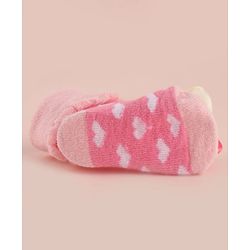 Cute Walk by Babyhug Large Floral Applique Sock Shoes With Hearts Design - Pink