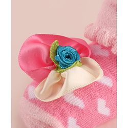 Cute Walk by Babyhug Large Floral Applique Sock Shoes With Hearts Design - Pink