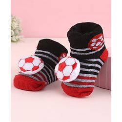 Cute Walk by Babyhug Fabric Striped Socks Shoes With Large Football Applique - Black