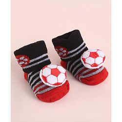 Cute Walk by Babyhug Fabric Striped Socks Shoes With Large Football Applique - Black