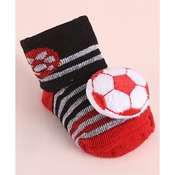 Cute Walk by Babyhug Fabric Striped Socks Shoes With Large Football Applique - Black