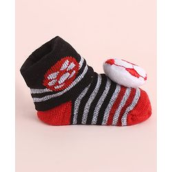 Cute Walk by Babyhug Fabric Striped Socks Shoes With Large Football Applique - Black