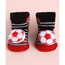 Cute Walk by Babyhug Fabric Striped Socks Shoes With Large Football Applique - Black