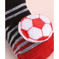 Cute Walk by Babyhug Fabric Striped Socks Shoes With Large Football Applique - Black