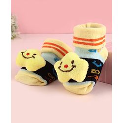 Cute Walk by Babyhug Fabric Socks Shoes With Large Star Applique - Yellow