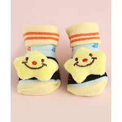 Cute Walk by Babyhug Fabric Socks Shoes With Large Star Applique - Yellow