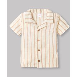 Babyhug 100% Cotton Knit Half Sleeves Striped Shirt and Shorts Set-Cream