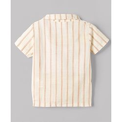 Babyhug 100% Cotton Knit Half Sleeves Striped Shirt and Shorts Set-Cream