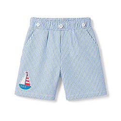 Babyhug Single Jersey Knit Half Sleeves  T-Shirt & Shorts Set with Stripes & Suspender - Blue & White