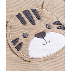 Babyhug 100% Cotton Knit Half Sleeves Striped & Tiger Embroidered Dungaree With Inner Tee - Beige