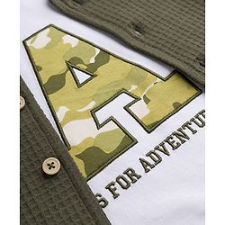 Babyhug Waffle 100% Cotton Knit Half Sleeves Shirt & Shorts Set With Text Printed Inner Tee - Olive Green