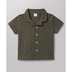 Babyhug Waffle 100% Cotton Knit Half Sleeves Shirt & Shorts Set With Text Printed Inner Tee - Olive Green