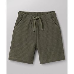 Babyhug Waffle 100% Cotton Knit Half Sleeves Shirt & Shorts Set With Text Printed Inner Tee - Olive Green