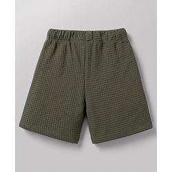 Babyhug Waffle 100% Cotton Knit Half Sleeves Shirt & Shorts Set With Text Printed Inner Tee - Olive Green